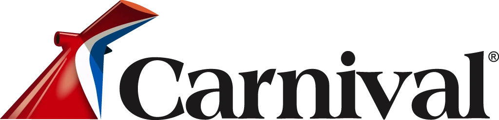 The Carnival Cruise Line logo features a red, white, and blue funnel next to the word "Carnival" in dark gray.