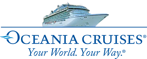 A large white cruise ship with many decks and balconies sails on a dark blue ocean under a black sky.
